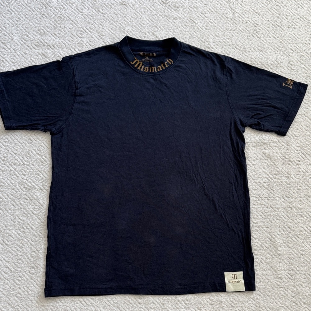 Mismatch Black Short-Sleeve Crewneck Tee with Gold Logo 100%Cotton Sz XL